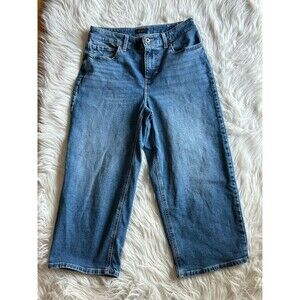 Talbots Size 8 High Waist Wide Leg Crop Denim Jeans Stretch Preppy